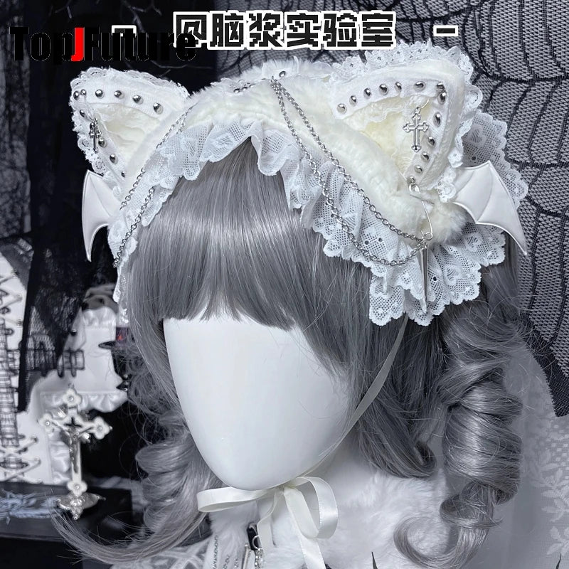 Women's lace y2k girls Gothic Lolita cosplay Harajuku punk headband with cat ears headband Lolita buckle punk cosplay headband