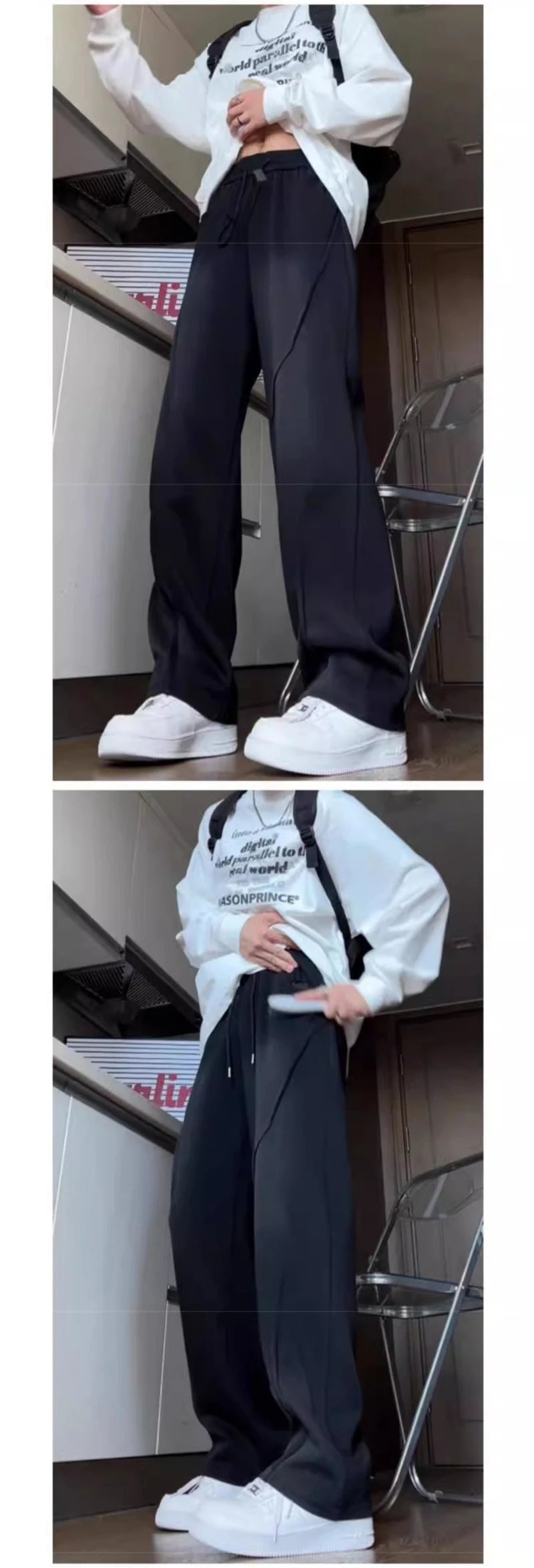 Pantalones corte recto plizado con cintura elástica