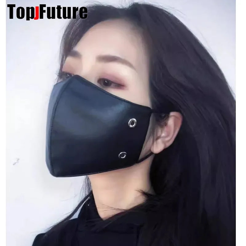Subculture Y2K Girls steampunk PU leather chain mask Men's and Women's Fashion Campus Decoration Handsome Breathable Face Mask