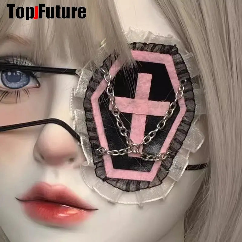 Streetwear Y2k Girl Women Gothic Lolita Cosplay Harajuku Punk Steampunk Lace Eyepatch Halloween Party Accessories Eye Mask