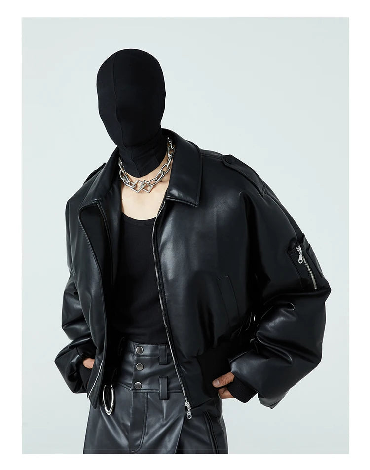 Chaqueta corta de cuero sintetico negro - Mauroicardi