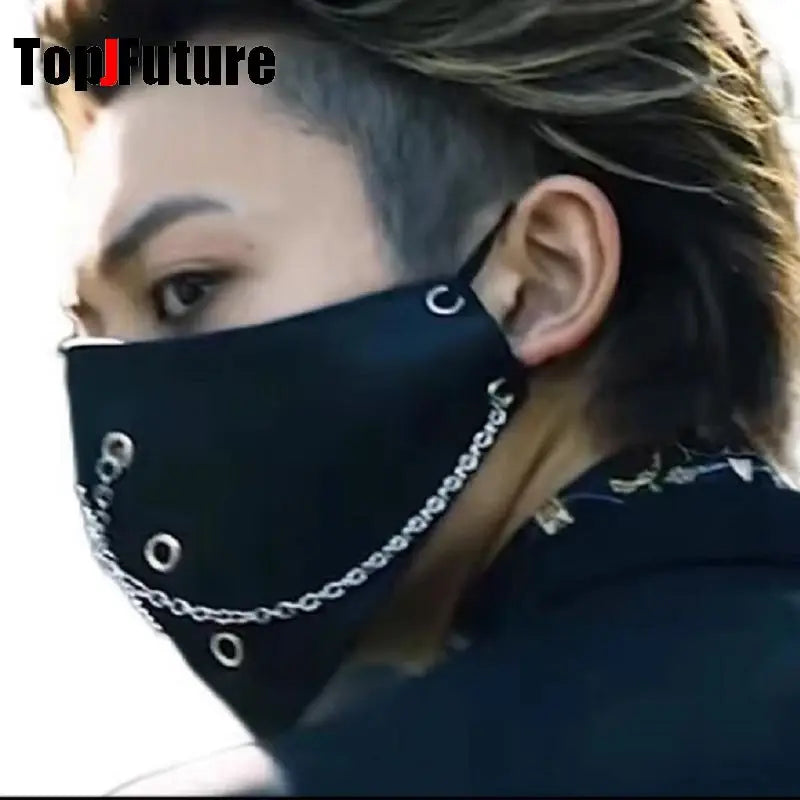 Subculture Y2K Girls steampunk PU leather chain mask Men's and Women's Fashion Campus Decoration Handsome Breathable Face Mask