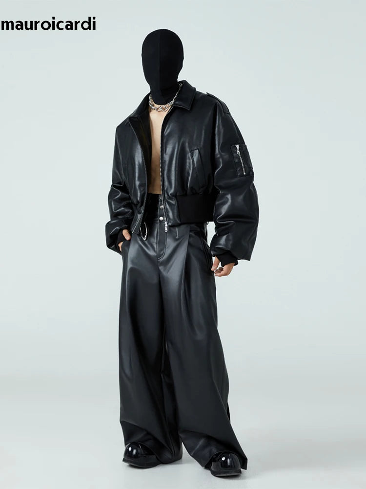 Chaqueta corta de cuero sintetico negro - Mauroicardi