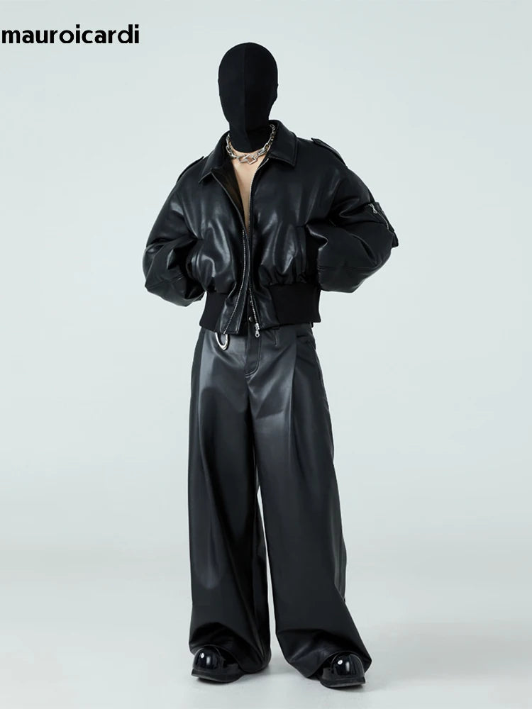 Chaqueta corta de cuero sintetico negro - Mauroicardi