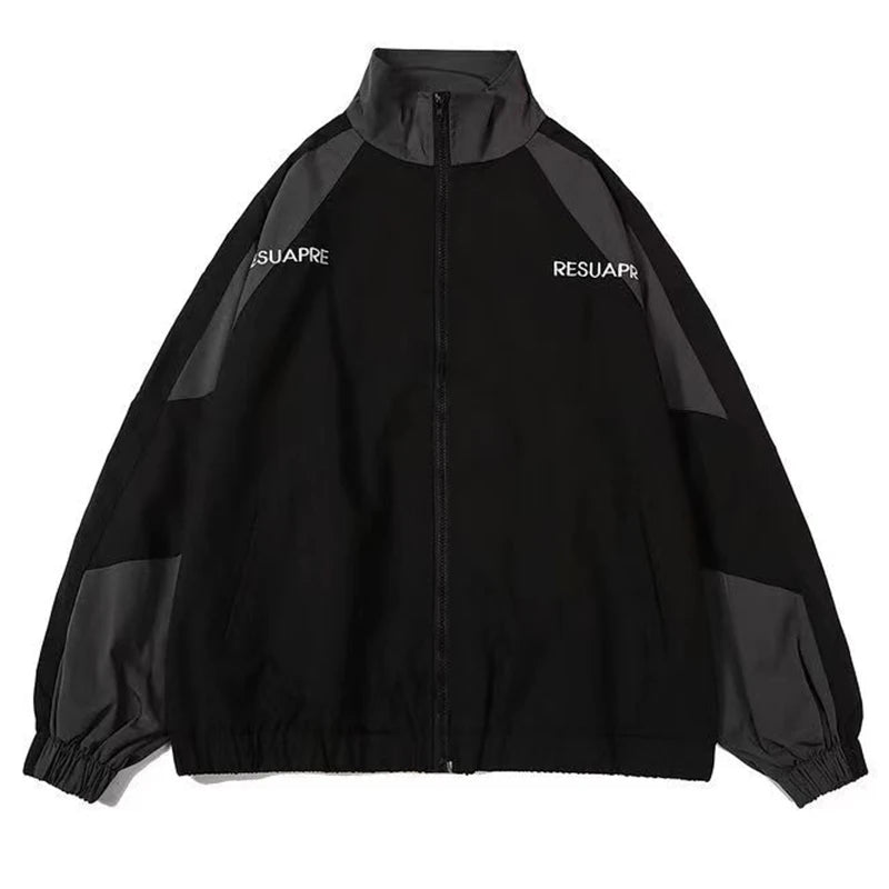 Chaqueta universitaria de hip hop para hombre, estilo high street, con parches, color negro, cortavientos, para mujer, primavera y otoño, fina, a la moda.