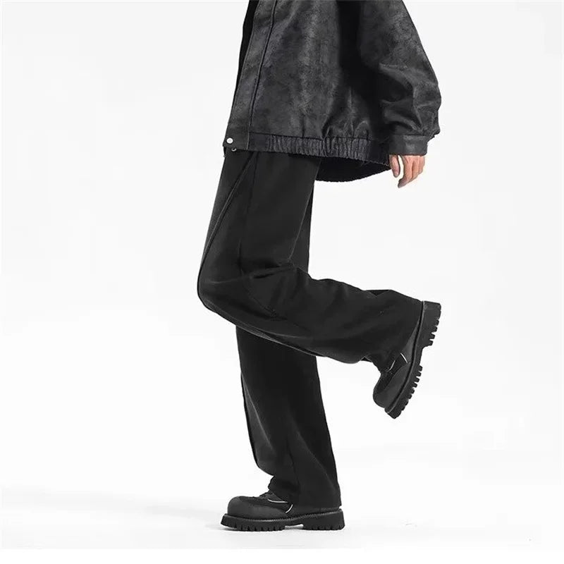 Pantalones corte recto plizado con cintura elástica