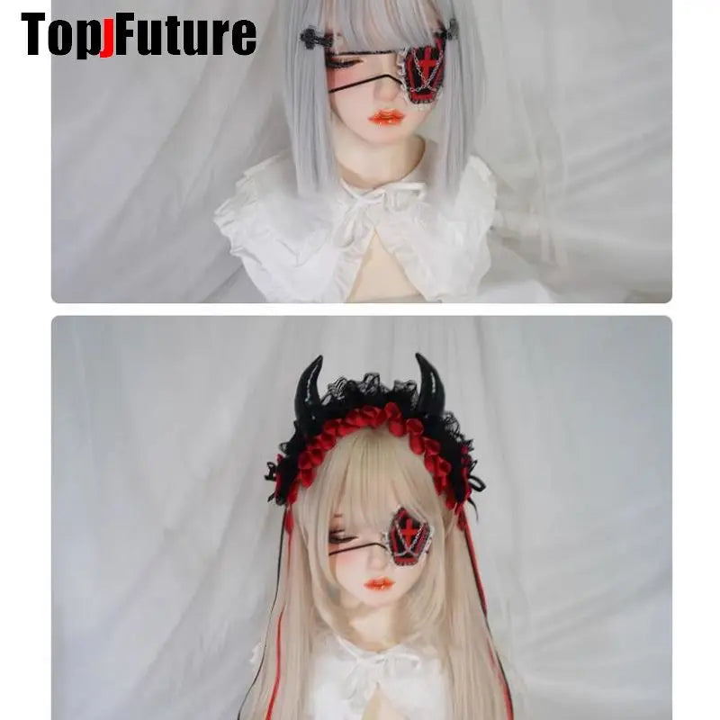 Streetwear Y2k Girl Women Gothic Lolita Cosplay Harajuku Punk Steampunk Lace Eyepatch Halloween Party Accessories Eye Mask