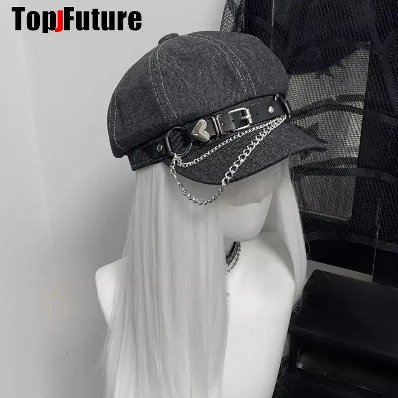 Boina con cadenas y detalles extras - Goth Style