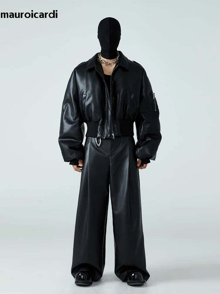 Chaqueta corta de cuero sintetico negro - Mauroicardi