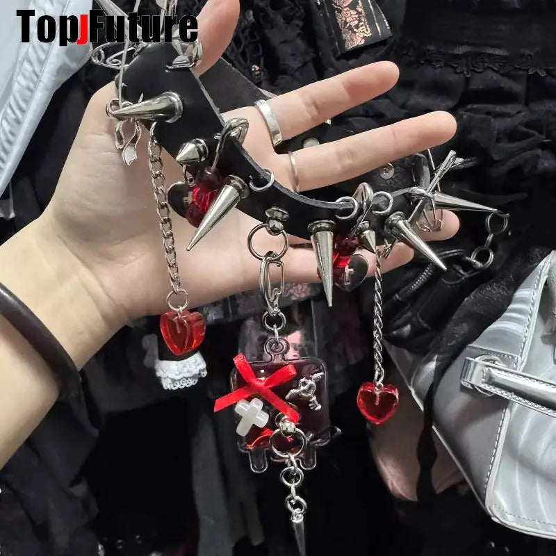 Y2K Accessories Spike Girl Angel Wing Gothic Couple Harajuku Medical Choker Blood bag Pendant Necklace Women Punk Jewelry