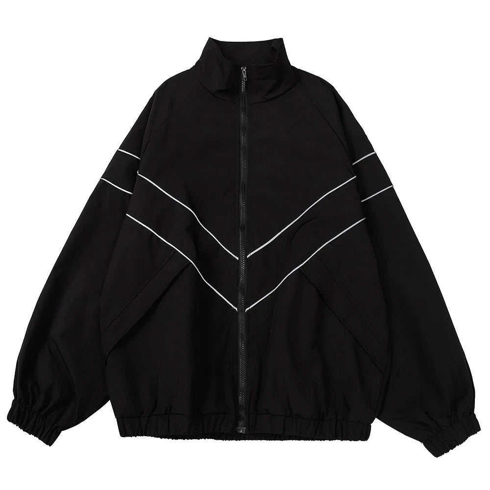 Chaqueta universitaria de hip hop para hombre, estilo high street, con parches, color negro, cortavientos, para mujer, primavera y otoño, fina, a la moda.