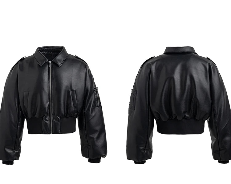 Chaqueta corta de cuero sintetico negro - Mauroicardi