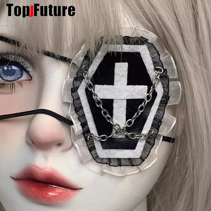 Streetwear Y2k Girl Women Gothic Lolita Cosplay Harajuku Punk Steampunk Lace Eyepatch Halloween Party Accessories Eye Mask