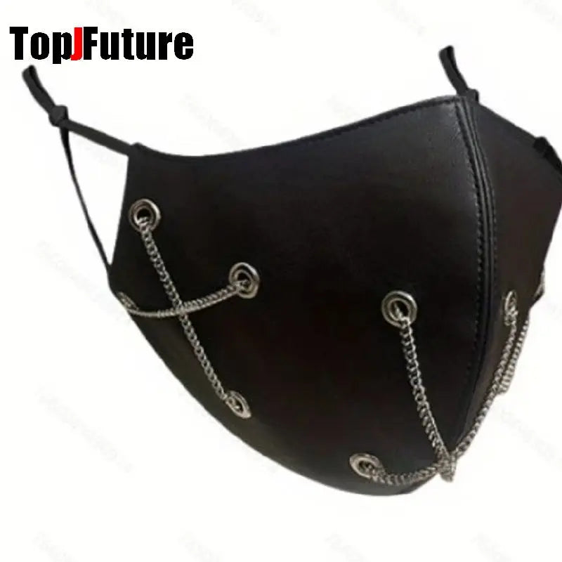 Subculture Y2K Girls steampunk PU leather chain mask Men's and Women's Fashion Campus Decoration Handsome Breathable Face Mask