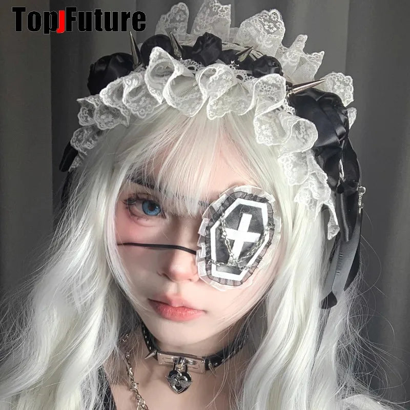 Streetwear Y2k Girl Women Gothic Lolita Cosplay Harajuku Punk Steampunk Lace Eyepatch Halloween Party Accessories Eye Mask