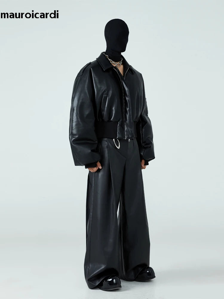 Chaqueta corta de cuero sintetico negro - Mauroicardi