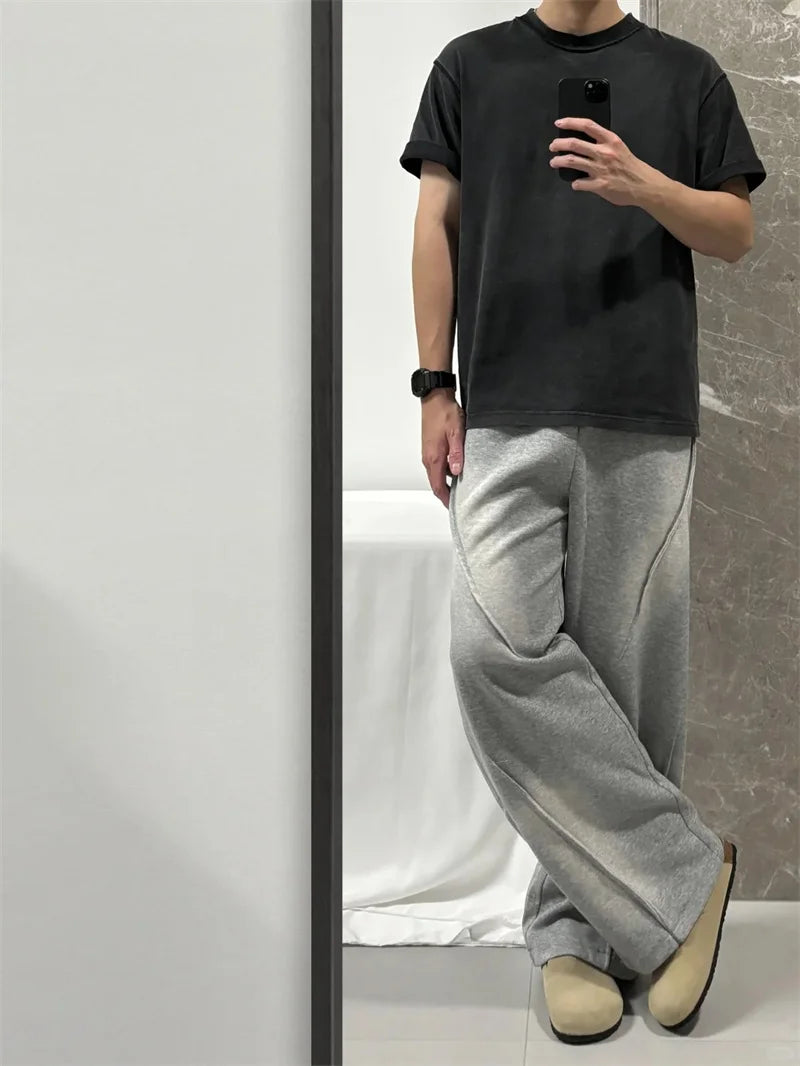 Pantalones corte recto plizado con cintura elástica