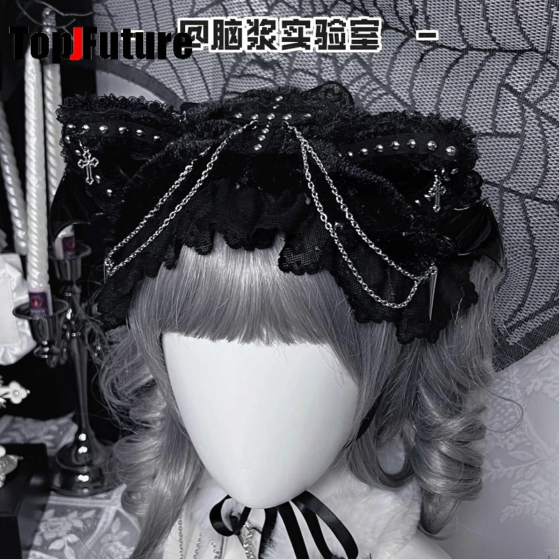 Women's lace y2k girls Gothic Lolita cosplay Harajuku punk headband with cat ears headband Lolita buckle punk cosplay headband
