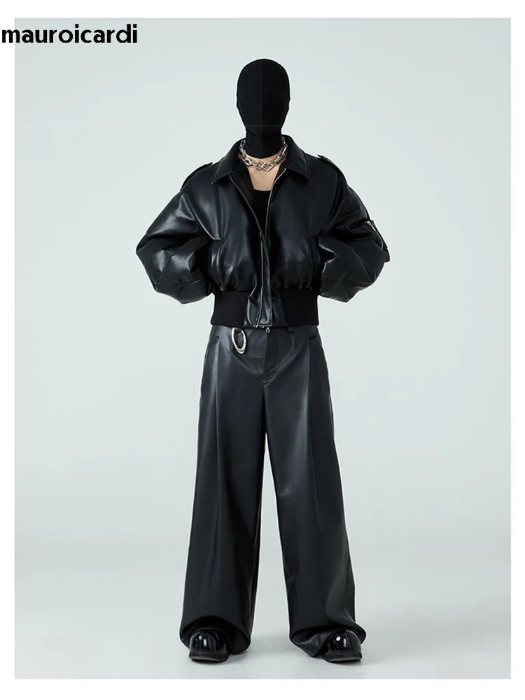 Chaqueta corta de cuero sintetico negro - Mauroicardi