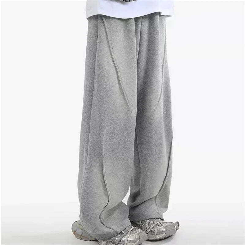 Pantalones corte recto plizado con cintura elástica