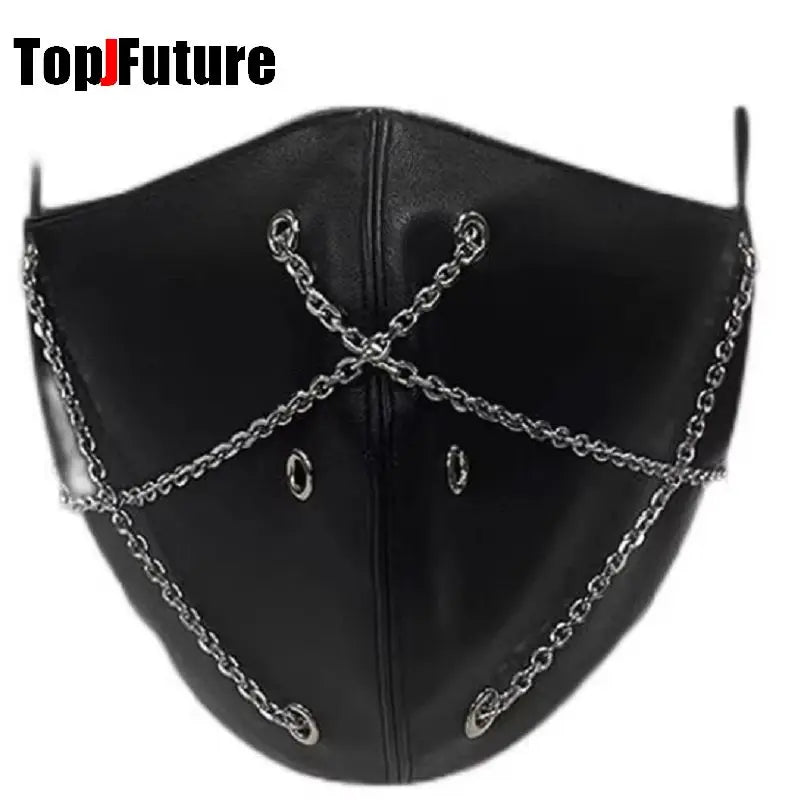 Subculture Y2K Girls steampunk PU leather chain mask Men's and Women's Fashion Campus Decoration Handsome Breathable Face Mask