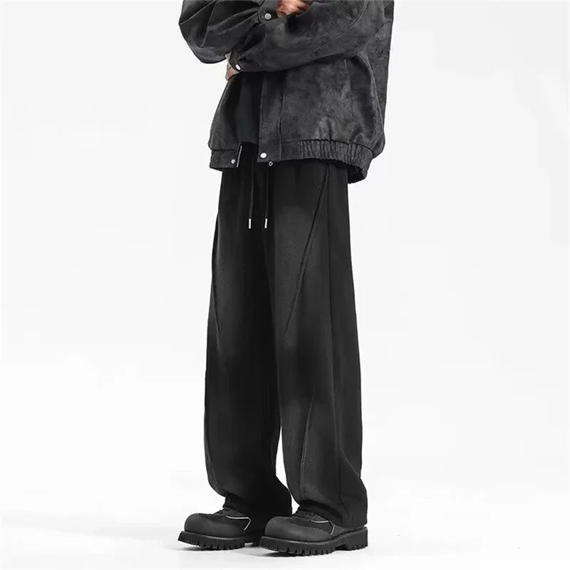 Pantalones corte recto plizado con cintura elástica