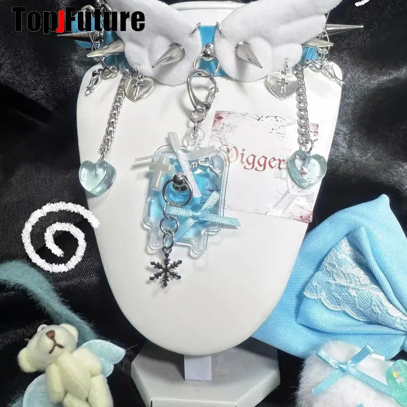 Y2K Accessories Spike Girl Angel Wing Gothic Couple Harajuku Medical Choker Blood bag Pendant Necklace Women Punk Jewelry