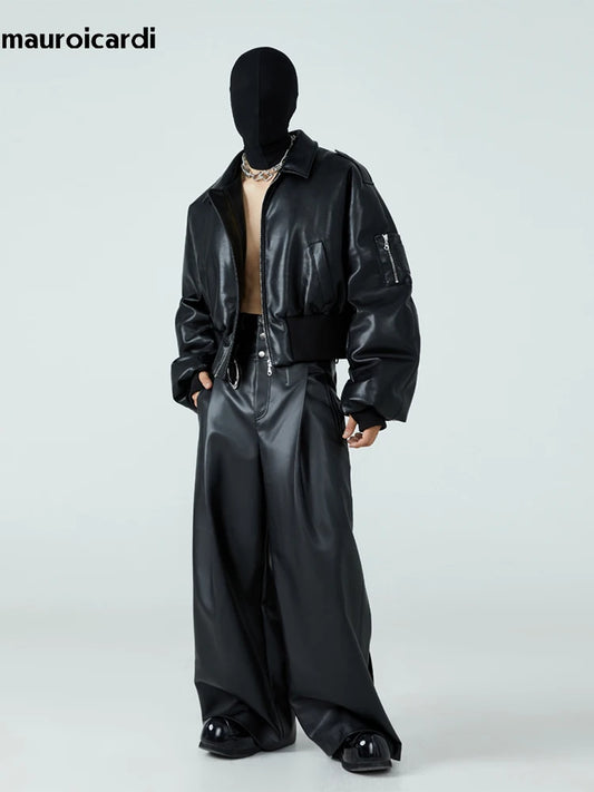 Chaqueta corta de cuero sintetico negro - Mauroicardi