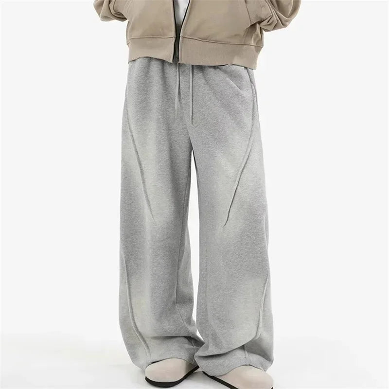 Pantalones corte recto plizado con cintura elástica
