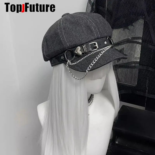 Boina con cadenas y detalles extras - Goth Style