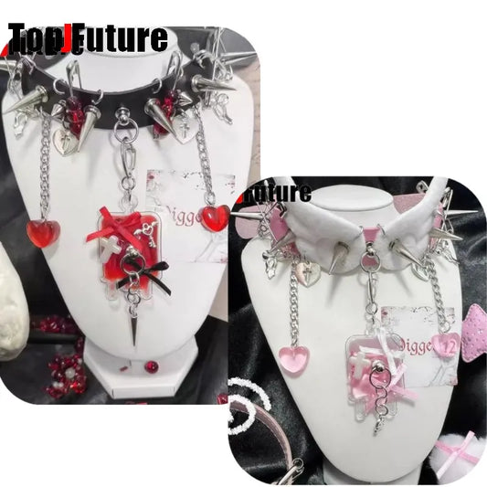 Y2K Accessories Spike Girl Angel Wing Gothic Couple Harajuku Medical Choker Blood bag Pendant Necklace Women Punk Jewelry